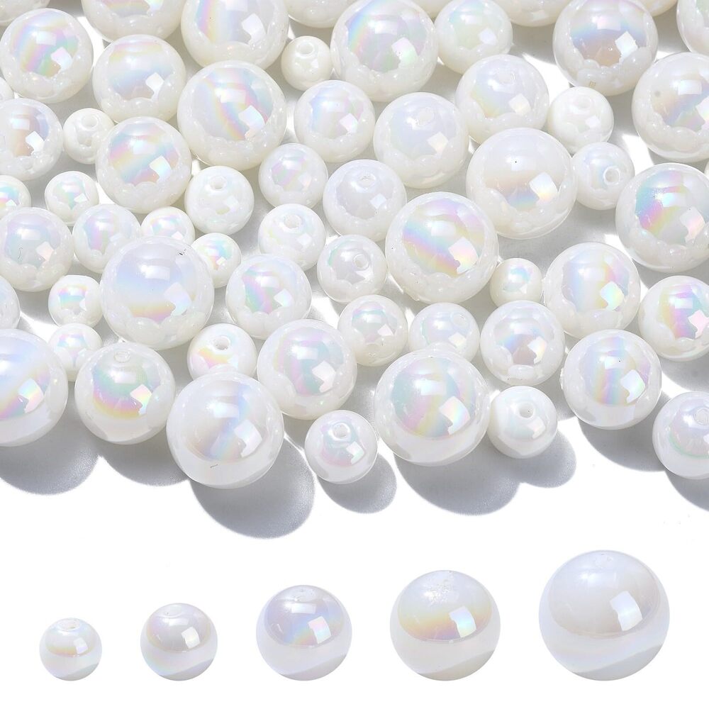 5618 100 pcs 5 Styles White Iridescent Round Theme ABS Plastic Beads Bubble
